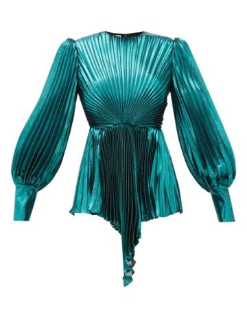 Matchesfashion.com Gucci - Pliss Metallic Silk Blend Blouse - Womens - Blue