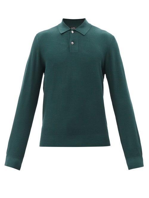 A.p.c. - Kyle Waffle-knit Long-sleeved Polo Shirt - Mens - Dark Green