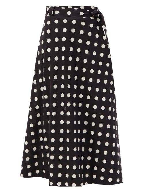 Matchesfashion.com Zimmermann - Bellitude Polka-dot Linen-blend Midi Skirt - Womens - Black White