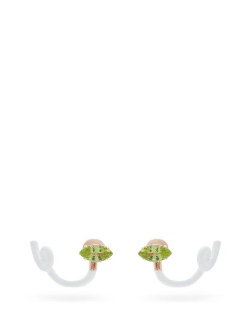 Matchesfashion.com Bea Bongiasca - Tendril Peridot, Rose-gold And Enamel Earrings - Womens - White Multi