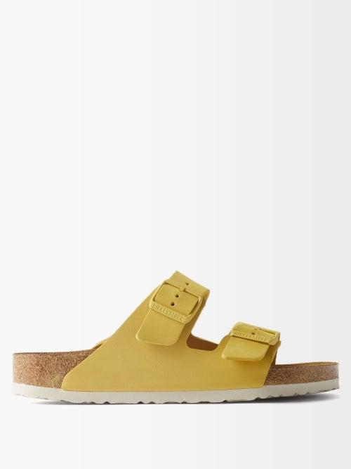Birkenstock - Arizona Nubuck-leather Slides - Womens - Light Yellow