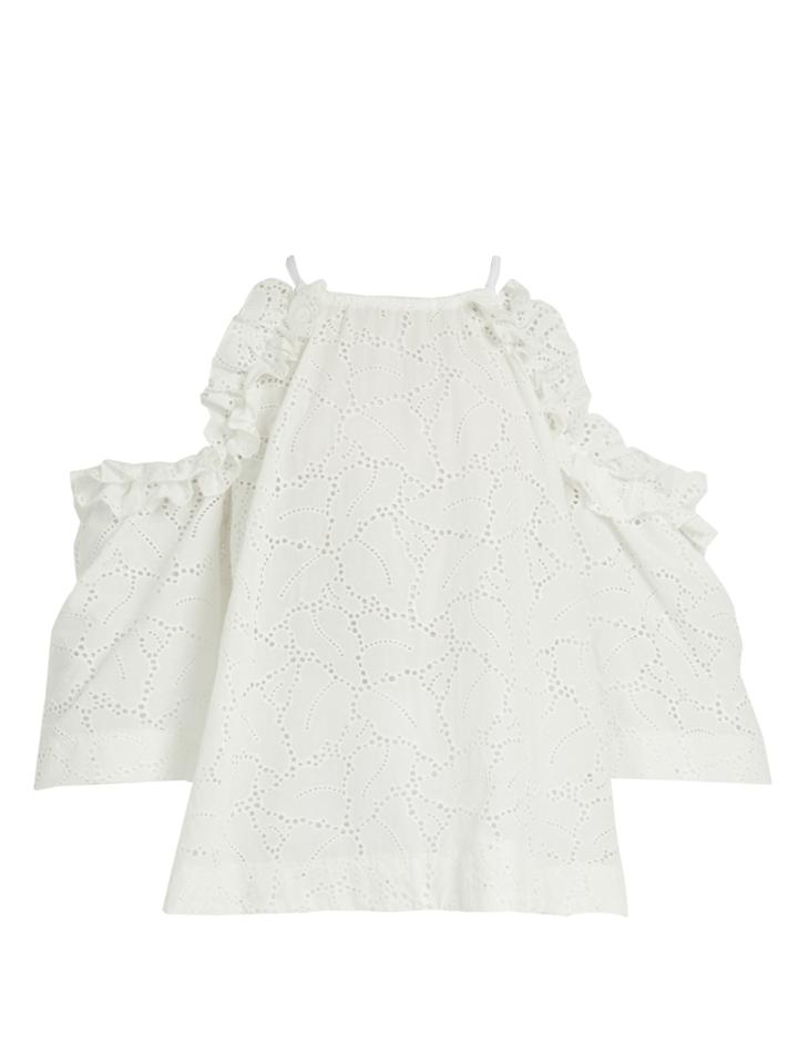 Msgm Cut-out Shoulder Sangallo-lace Poplin Top