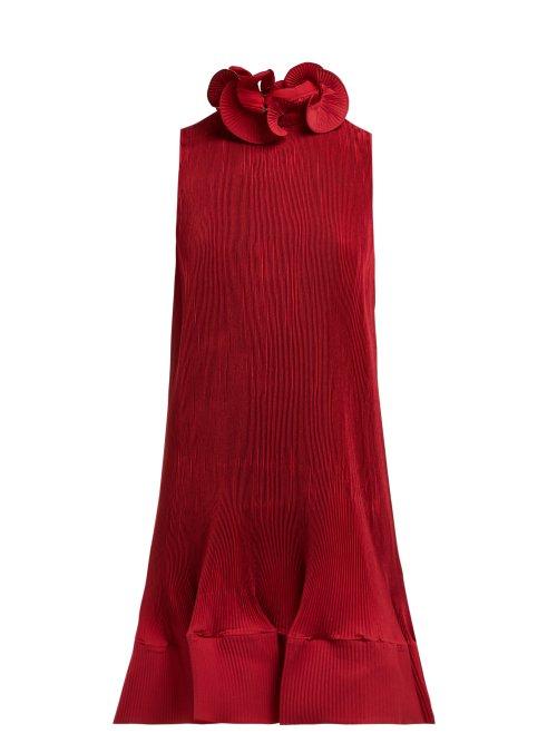 Matchesfashion.com Tibi - Ruffled Pleated Crepe Dress - Womens - Burgundy