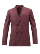 Valentino - Double-breasted Mohair-blend Sharkskin Suit Jacket - Mens - Burgundy