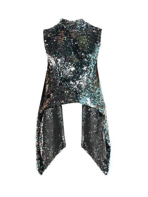 Matchesfashion.com Halpern - Metallic Sequin Covered Open Back Top - Womens - Light Blue