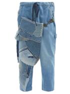 Greg Lauren - Patchwork Overlay Cropped Cotton-chambray Trousers - Mens - Blue