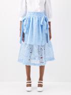 Shrimps - Thomas Floral-embroidered Organza Midi Skirt - Womens - Blue