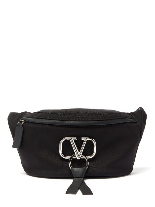 Matchesfashion.com Valentino - V Ring Leather Trim Canvas Belt Bag - Mens - Black