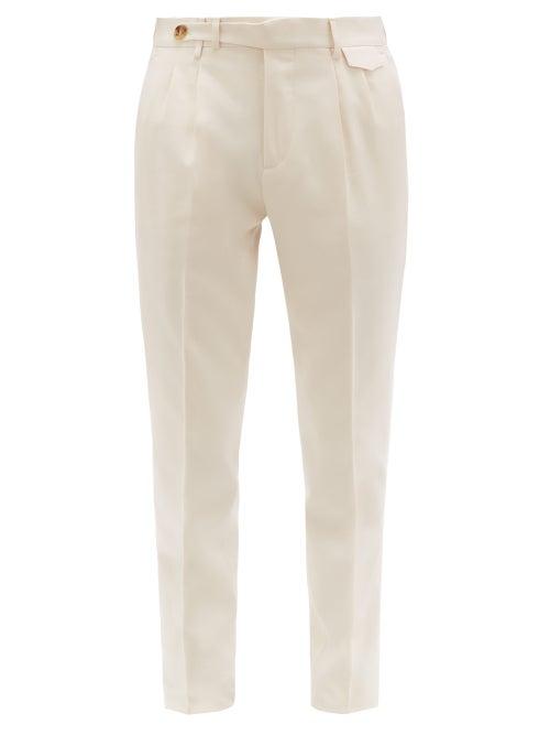 Matchesfashion.com Brunello Cucinelli - Pleated Tapered Leg Wool Blend Twill Trousers - Mens - Cream