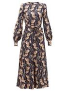 Matchesfashion.com Goat - Jemima Floral Print Charmeuse Midi Dress - Womens - Black Multi