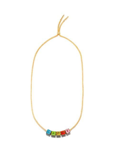 Lauren Rubinski - Happy Enamel & 9kt Gold Necklace - Womens - Yellow Multi