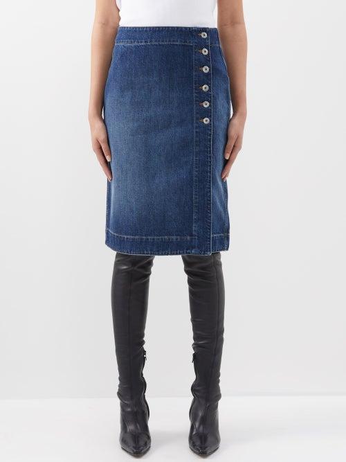 Bottega Veneta - Buttoned Denim Skirt - Womens - Mid Denim