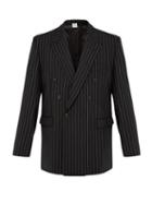 Matchesfashion.com Vetements - Double Breasted Pinstripe Wool Blend Blazer - Mens - Black