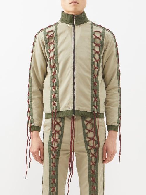Youths In Balaclava - Lace-up Cotton-blend Jacket - Mens - Khaki