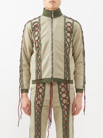 Youths In Balaclava - Lace-up Cotton-blend Jacket - Mens - Khaki