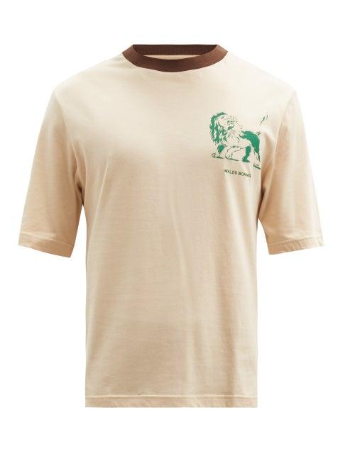 Matchesfashion.com Wales Bonner - Johnson Crest-print Organic Cotton-jersey T-shirt - Mens - Beige