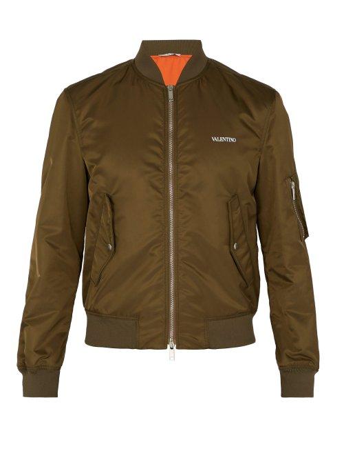Matchesfashion.com Valentino - Logo Print Bomber Jacket - Mens - Khaki