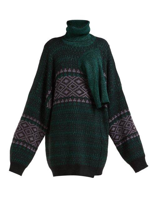 Matchesfashion.com Raf Simons - Draped Panel Fairisle Lam Sweater - Womens - Green Multi