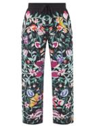 Valentino - Floral-print Silk Crepe De Chine Trousers - Womens - Black Multi
