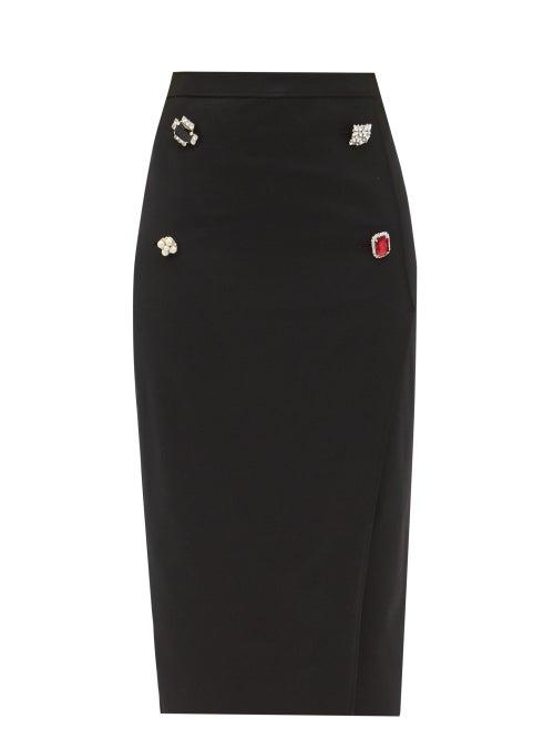 Vetements - Crystal-embellished Wool-blend Midi Skirt - Womens - Black
