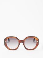 Fendi Eyewear - Octagonal Acetate Sunglasses - Womens - Brown Multi