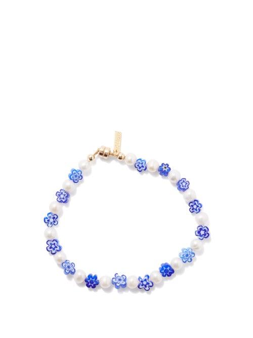 Liou - Amelia Pearl, Glass & 14kt Gold Bracelet - Mens - Blue