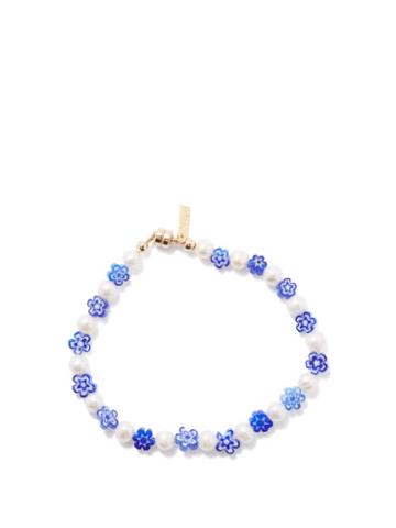 Liou - Amelia Pearl, Glass & 14kt Gold Bracelet - Mens - Blue
