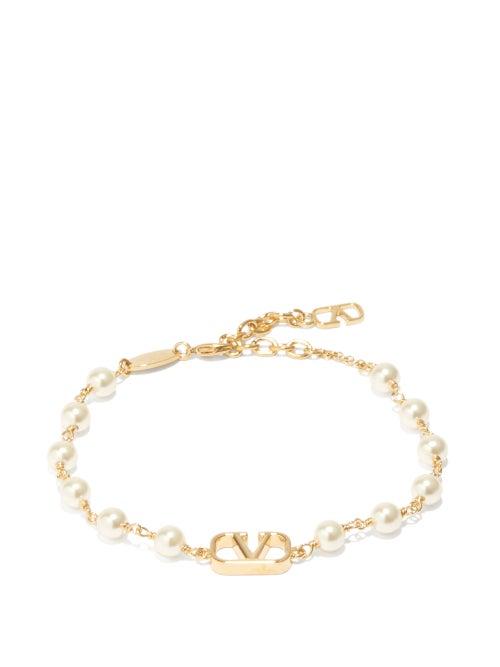 Valentino Garavani - V-logo Faux-pearl Bracelet - Womens - Pearl