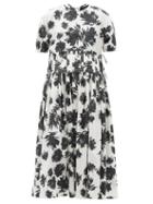 Matchesfashion.com Sara Lanzi - Pleated-waist Floral-print Cotton Midi Dress - Womens - White Black