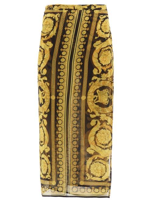Versace - Baroque-print Silk-georgette Sarong - Womens - Yellow Multi