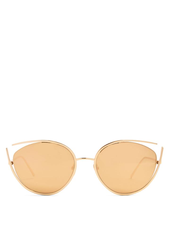Linda Farrow Mirrored Gold-plated Cat-eye Sunglasses