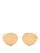 Linda Farrow Mirrored Gold-plated Cat-eye Sunglasses