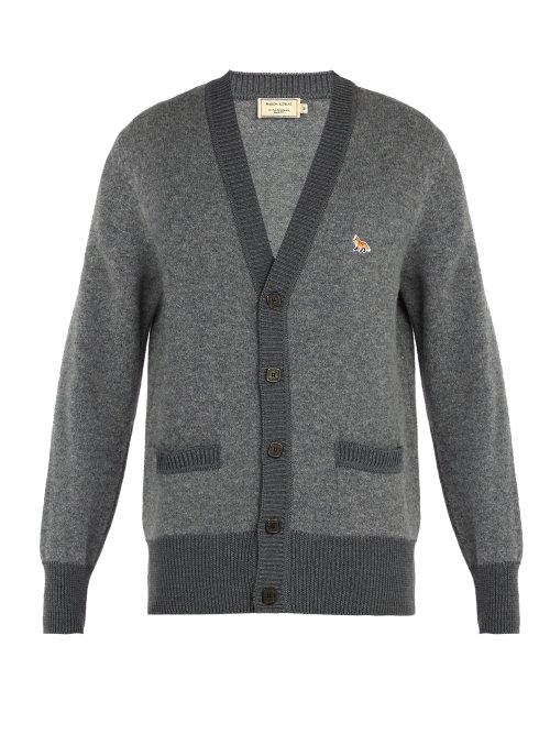 Matchesfashion.com Maison Kitsun - Logo Embroidered Wool Cardigan - Mens - Grey
