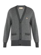Matchesfashion.com Maison Kitsun - Logo Embroidered Wool Cardigan - Mens - Grey