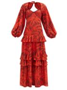 Matchesfashion.com Johanna Ortiz - Festive Spirit Palm Tree-print Crepe Maxi Dress - Womens - Red Multi