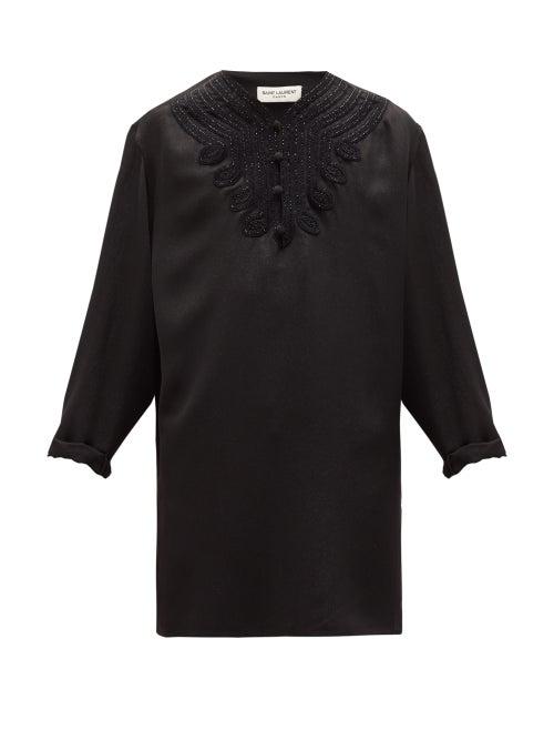Matchesfashion.com Saint Laurent - Passementerie-trimmed Silk-blend Satin Shirt - Mens - Black