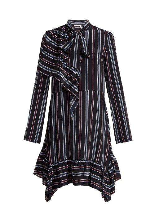 Matchesfashion.com See By Chlo - Striped Asymmetric Silk Mini Dress - Womens - Navy