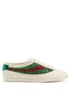 Matchesfashion.com Gucci - Falacer Glitter Embellished Leather Trainers - Mens - White Multi