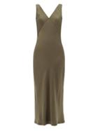 Ladies Lingerie Asceno - Bordeaux V-neck Silk-satin Slip Dress - Womens - Khaki
