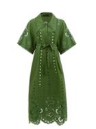 Matchesfashion.com Vita Kin - Charlotte Broderie-anglaise Linen Dress - Womens - Green