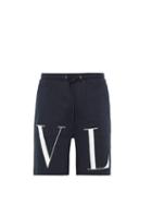 Matchesfashion.com Valentino - Logo Print Cotton Loop Back Jersey Shorts - Mens - Navy