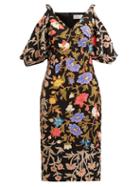 Matchesfashion.com Peter Pilotto - Floral And Foliage Print Crepe Midi Dress - Womens - Black Multi