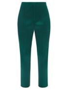 Pleats Please Issey Miyake - Technical-pleated Cropped Jersey Slim-leg Trousers - Womens - Dark Green