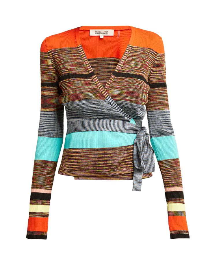 Diane Von Furstenberg Striped Knitted Wrap Cardigan