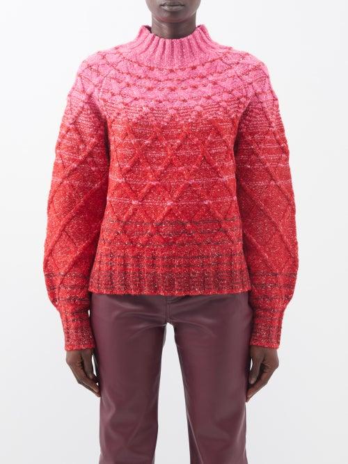 Staud - Evelyn Gradient Cable-knit Sweater - Womens - Pink Red