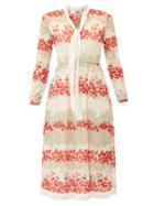 Matchesfashion.com Redvalentino - Neck Tie Floral Print Chiffon Midi Dress - Womens - White Multi