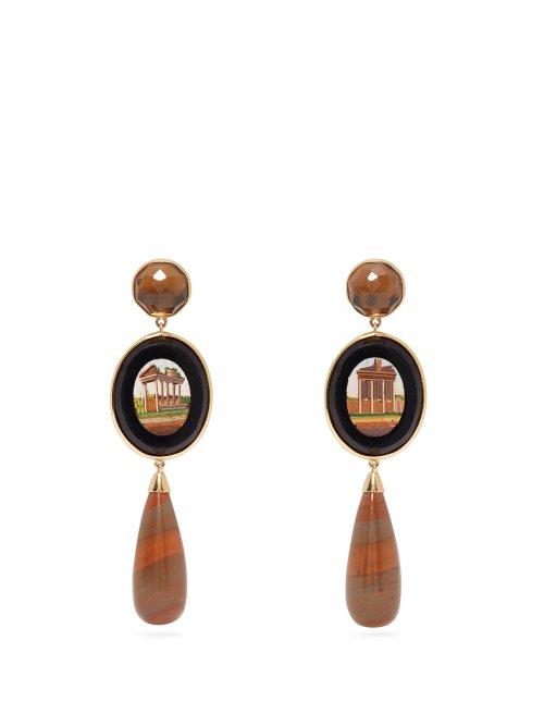 Matchesfashion.com Brigid Blanco - Mosaic Quartz & 18kt Gold Earrings - Womens - Brown