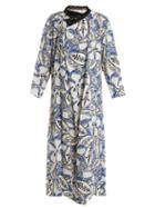 Matchesfashion.com Toga - Floral Print Lace Collar Midi Dress - Womens - Blue White