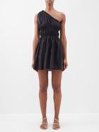 Matteau - Shirred One-shoulder Organic-cotton Mini Dress - Womens - Black