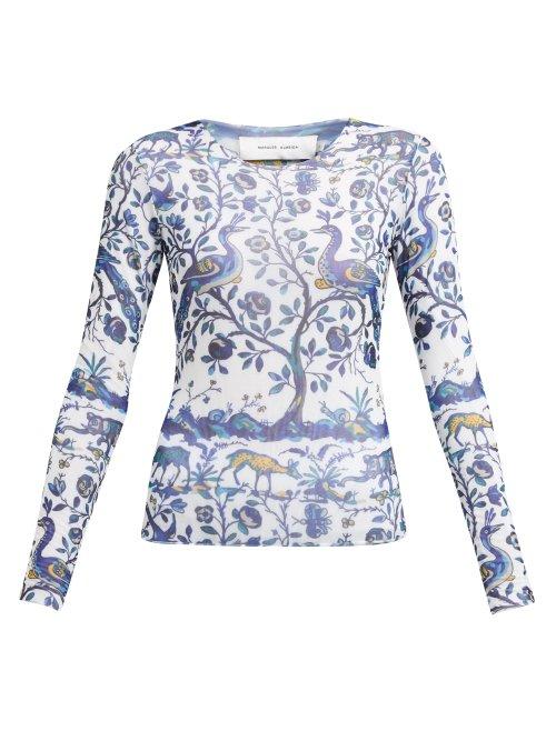Matchesfashion.com Marques'almeida - Peacock Print Mesh Top - Womens - Blue Multi